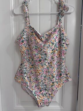 Kona Sol Pink Multi Floral One-Piece Swimsuit with Tie Straps